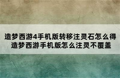 造梦西游4手机版转移注灵石怎么得 造梦西游手机版怎么注灵不覆盖